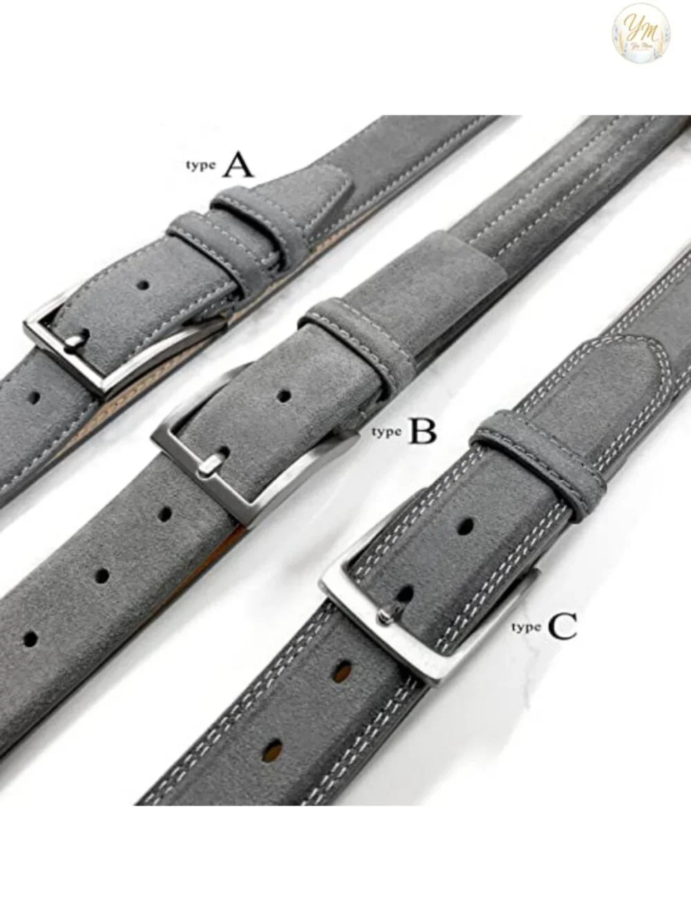 Men's Genuine Suede Leather Casual Dress Belt 35mm Wide Stitched Edges,